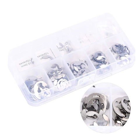 Heavy Duty Stainless Steel Snap Ring Set Kit 120 Pieces With 10 Sizes M1.5 To M10 in storage box for mechanical projects.