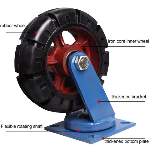 Heavy Duty Replacement Caster Wheels Featuring Gray Rubber Treads 8 Inch Swivel Locking Castors For Desks And Carts Rolls Like Butter Silent Set Of 4 Built Tough For Real World Grind, showcasing flexible rotating shaft and thickened bracket.