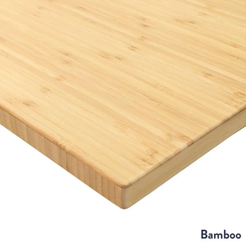 Top Tier Dual Motor Electric Height Adjustable Standing Desk With A Roomy 80 Inch Wide Bamboo Top close-up view of bamboo surface texture.