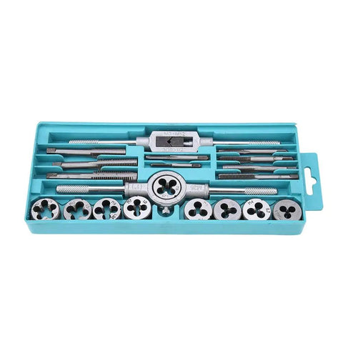 Hot 20 Piece Tap And Die Set In Alloy Steel For M3 To M12 Metric Threads With Rugged Taps Dies Wrenches For Serious Repair On Your Wheels Or Machinery, open case