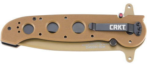 Desert Tan G10 handle of M16-14DSFG Folding Knife With Liner Lock And Veff Serrations, showing reversible pocket clip