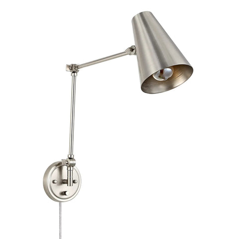 Industrial 1 Light Swing Arm Wall Lamp With Adjustable Head, Metal LED Wall Sconce, Brushed Nickel Finish