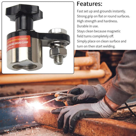 600A magnetic welding ground clamp with switchable magnet, chrome body, bolt and black handle