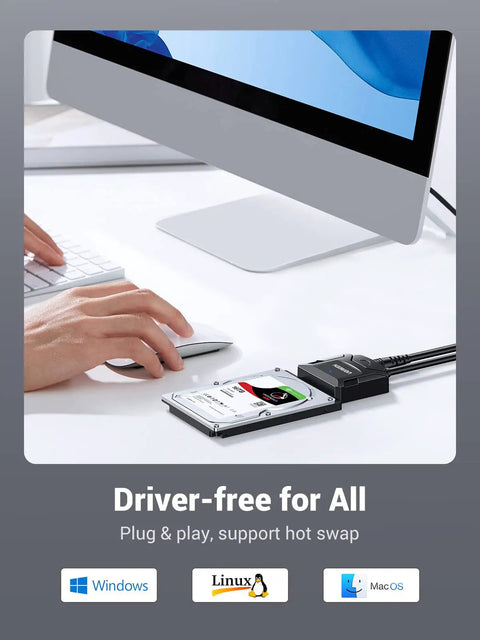 SATA To USB 3.0 External Drive Adapter Cable For 3.5 And 2.5 Inch SSD HDD connected to computer, UASP Enabled, Plug-N-Play