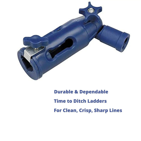 Blue multi-angle paint brush extender with rotating head and secure grip, designed for hard-to-reach walls, trims, corners
