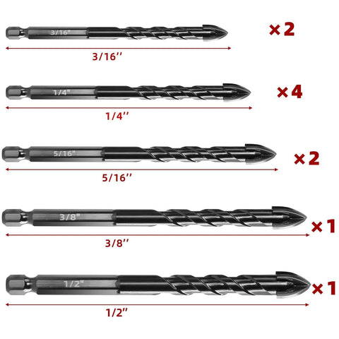 ZKH 10-piece masonry drill bit set with cemented carbide tips; sizes 3/16–1/2 in (10 pcs), Amazon brand.