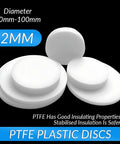 Assorted White PTFE Round Flat Discs, 2mm Thick, Various Diameters Up to 100mm, Used for Sealing, Insulation, Lubrication
