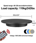 Heavy Duty Motorized Rotating Turntable With Remote Control 360 Degree Electric Product Display Stand For Jewelry Photography Video Marketing Show And Retail Store Black 24 Inch Wide Base with specifications.