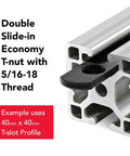 Close-up of Rock Solid Heavy Duty Double Threaded T Nuts For Aluminum Extrusion 5/16 18 Black Zinc Steel T Slot Hardware for installations.