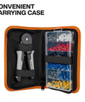 Ratcheting Ferrule Crimping Tool Set With Hex Pliers For 10-22 AWG Wire, Includes 1200 Terminals And Soft Carrying Case.