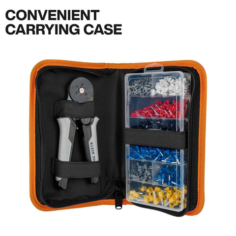 Ratcheting Ferrule Crimping Tool Set With Hex Pliers For 10-22 AWG Wire, Includes 1200 Terminals And Soft Carrying Case.