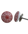 100 Piece Red Daisy Ceramic Drawer Knobs Gotta Have Flat Cabinet Pulls With Hella Durable Rust Proof Finish And Easy Peasy Installation For Kitchen Cupboards Dresser Doors That Totally Slay Any Modern Home Setup close-up view of red and white flower patterned ceramic drawer knob