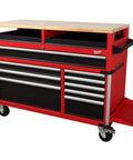 Heavy Duty 52 Inch 11 Drawer Rolling Tool Workhorse With Soft Close Drawers Clamp Ready Wood Top Reinforced Steel Frame