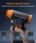 2 In 1 Air Blower And Suction Duster With Brushless Motor, 150000 RPM, stepless speed control, close-up of speed settings