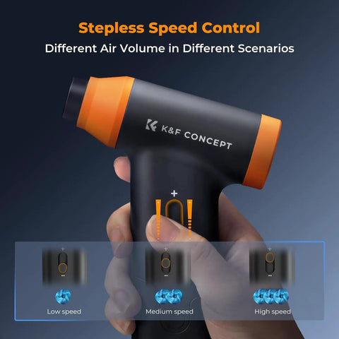 2 In 1 Air Blower And Suction Duster With Brushless Motor, 150000 RPM, stepless speed control, close-up of speed settings