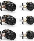 3 Pack Keyed Alike Entry Door Knobs And Single Cylinder Deadbolt Lock Set For Exterior Front Doors Matte Black Finish