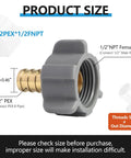 4 Piece PEX Fittings Kit With Half Inch Swivel Adapters For Drinking Water, Lead Free DZR Brass, Copper Crimp Rings And Stainless Clamps For RV, Under Sink And Home Plumbing Repairs 1/2 PEX x 1/2 FNPT fitting shown