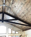 Buckwild Aging Wood Stain Drops Real Barnwood Charm On Any Deck Making Weathering A Hassle Free Experience visible on vaulted wood ceiling.