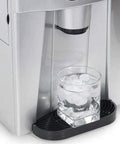 Top Tier 9.5 KG Automatic Stainless Steel Ice Cube Maker Machine Countertop with glass of ice cubes ready for drinks.