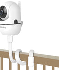 20 Inch Flexible Baby Monitor Arm Mount For HB Series Cameras, attached to crib rail, showing adjustable and sturdy design.