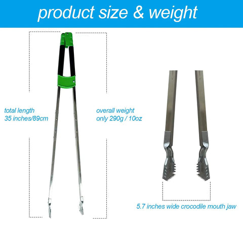 35 Inch Long Grabber Reacher Tool Heavy Duty Trash Picker Upper With Five Point Seven Inch Crocodile Mouth Jaw Stainless Steel Body Soft Grip Handle Grips Up To Six Lbs Bricks And Light Debris Assembly Required