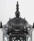 Top view of JUDYSSY Security Lights Outdoor/lot Led Flood Light with ornate black design and pointed finial.