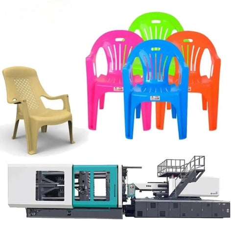 Heavy Duty Automatic Injection Molding Machine For Plastic Parts Manufacturing With Hydraulic System For Chairs And Household Goods, with colorful plastic chairs.