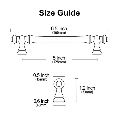 Size guide showing dimensions of 10 Pack Polished Chrome Cabinet Pulls With 5 Inch Hole Centers Vintage Kitchen Hardware Cabinet Handles AL3085CP.