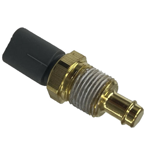 Engine coolant temperature sensor replacement with brass threaded body and black plastic connector (close-up)