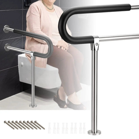 Sturdy 23.6 Inch Handicap Grab Bar For Bathroom With Non Slip EVA Handle, Stainless Steel Wall Mounted Rail Supports Up To 440 Lb, Essential Safety Grip For Seniors And Disabled, Easy Install Bath Safety Bar in bathroom setting with mounting hardware.
