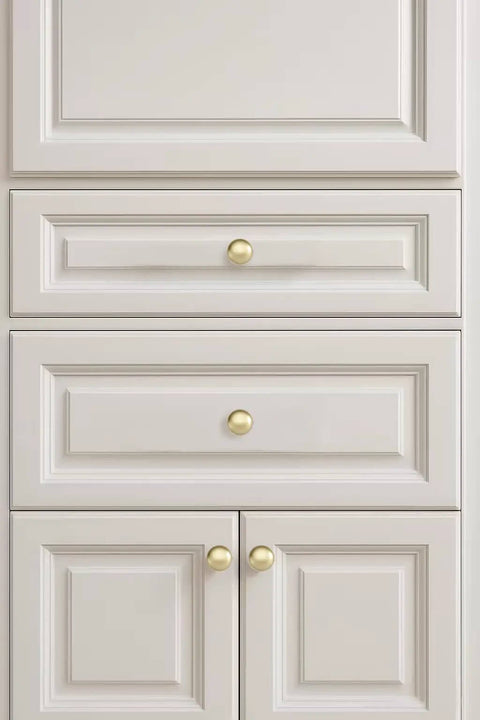 Two Pack Brushed Gold Cabinet Knobs 1-1/2 Inch Zinc Alloy With Installation Screws on white cabinet drawers