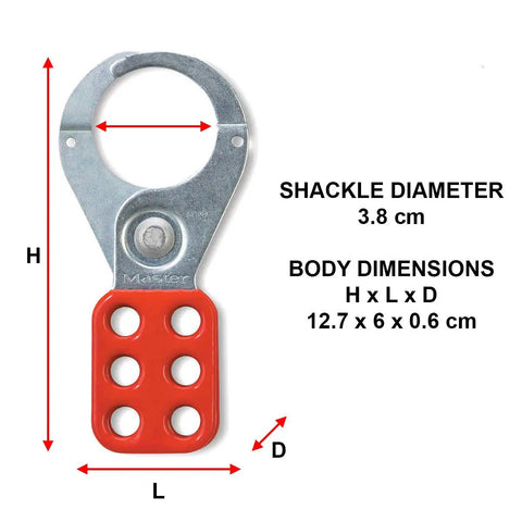 Group Lockout Hasp With Vinyl Coated Handle And Extended Jaw Red One And One Half Inch Inside Diameter Heavy Duty Steel