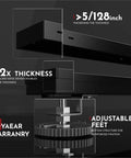 36 Inch Linear Shower Drain Kit With Reversible 2-In-1 Cover And Tile Insert Grate Removable SUS304 Stainless Steel Matte Black Finish CUPC Certified Easy Fit With Standard No Hub Bases For Fast Draining And Clog Prevention showcasing adjustable feet and thickened design.