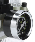 Close-up of gauge on Heavy Duty Aluminum Alloy Filter Pressure Regulator Kit for Pneumatic Systems and Air Filtration
