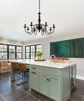 Metal 8 Light Candle Style French Country Chandelier Black Farmhouse Pendant Lighting For Kitchen Island, 30 Inch, Rustic Vibe