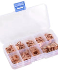 Killer Flat Copper Washers Complete Set With Nuts And Bolts For Sump Plug Seals Engine Repair Heat Resistant Universal Fit Fits M8 To M14 Sizes Fixing Leaks Critical Sealing Parts Easy Install Best Quality Copper For Great Reliability Now, copper washer kit in organizer