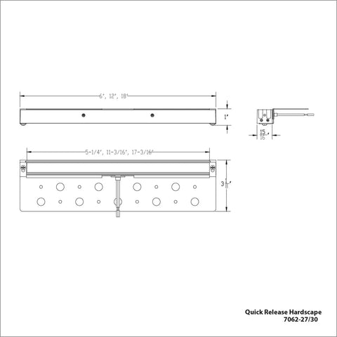 Technical drawing of Landscape Lighting Hardscape 12 Inch LED Strip Light For 12V Systems With Quick Release Two Color Temperature 2700K To 3000K Brass Bronze Finish Easy Mounting To Steps Decks Handrails And Fences