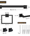 Dimensions of 5 Piece Matte Black Bathroom Hardware Set Featuring 15.7 Inch Towel Bar, Towel Ring, Toilet Paper Holder, 2 Towel Hooks