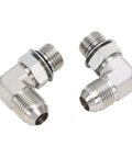 Built Like A Tank Heavy Duty Hydraulic Fitting 90 Degree Elbow Adapter 3/8 Inch 37 Flare Male To Sae Orb Male Connector Steel Build For Tough Jobs On Farm Tractors And Construction Equipment Where You Need A Solid No Leak Connection Every Single Time, shown in two angles