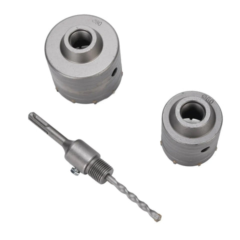 Heavy Duty Concrete Hole Saw Kit For Brick Walls Featuring High Carbon Tungsten Steel And Yg8c Alloy Tips That Drill Fast Through Masonry On Any Job Site Without Breaking, two 60mm cores with SDS drill bit