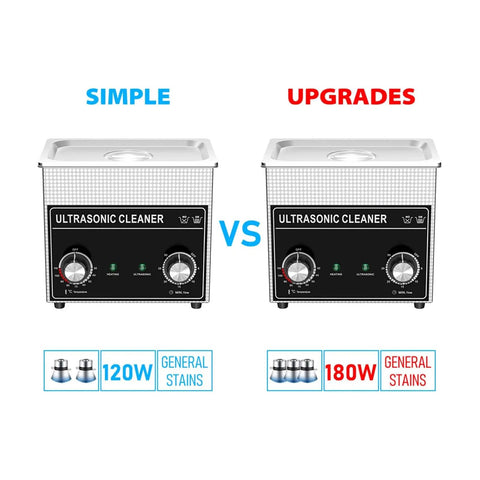 Comparison of Heavy Duty 3 Liter Stainless Steel Ultrasonic Cleaner With 180 Watt Heating And Programmable Timer vs. 120W model.