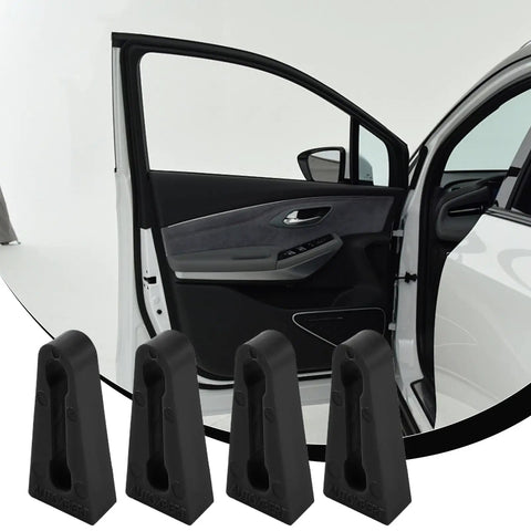 Premium Pack Of Four Durable Rubber Car Door Lock Sound Deadeners For Quiet Slam Free Closing High Grip Auto Noise Absorbing Buffer Pads displayed near an open car door.