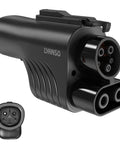 Rugged Nacs To Ccs1 Ev Charger Adapter For Hella Fast Dc Charging Plug with sleek black design for Tesla, GM, Ford, Rivian vehicles.