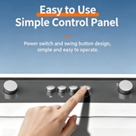 Close-up of the control panel on an Industrial Portable Evaporative Swamp Cooler With Mobile Water Mist Setup. Simple manual controls.