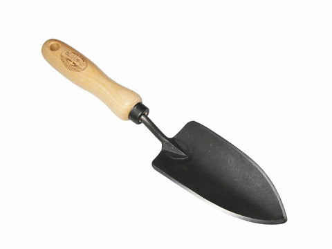 Two Piece Forged Garden Trowel Gift Set Includes Small And Large Trowels For Planting Digging Aerating And Weeding A Real Green Thumb Starter Kit Durable Dutch Made Hand Tools For The Gardener In Your Life. Small trowel with wood handle on white background.