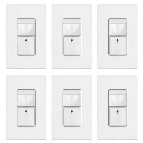 Motion Sensor Switch With PIR Ambient Light Level, Occupancy And Vacancy Modes, No Neutral Needed, Ground Wire Required, 6 Pack