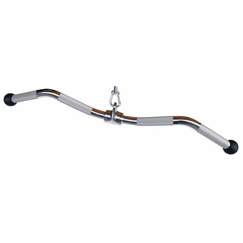 Revolving Barbell Cable Attachment For Cable Machines With Rubber Handle Grips Lat Pulldown Bar Attachments Tricep Press Down And Straight Curl Pulldown Bar For Versatile Home Gym Workouts shown with steel construction and rubber grips.