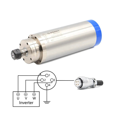 3.2Kw Water Cooled Spindle Motor ER20 Router Engraving Machine showing stainless steel body and inverter connection diagram.