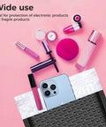 Black 6x10 Inch Bubble Mailers Self Sealing Padded Shipping Envelopes with cosmetics and phone displayed
