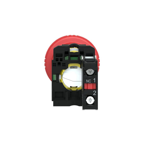 Rear view of Red 22mm Emergency Stop Push Button Plastic Maintained Push Turn To Release Panel Mount Safety Switch